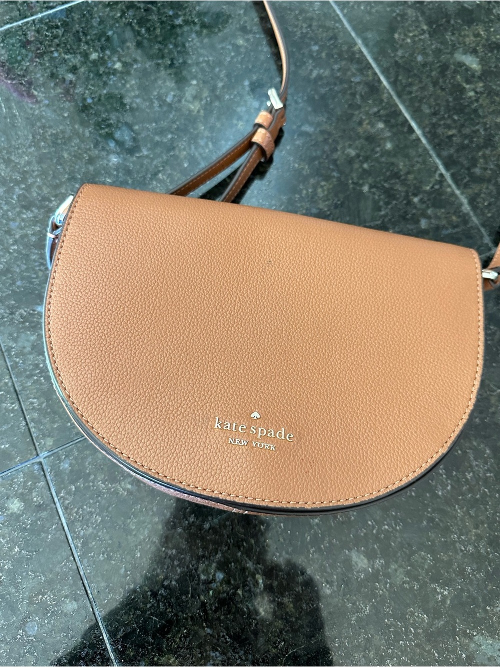 kate spade Luna Half MoonTan Pebbled Leather Saddle Crossbody